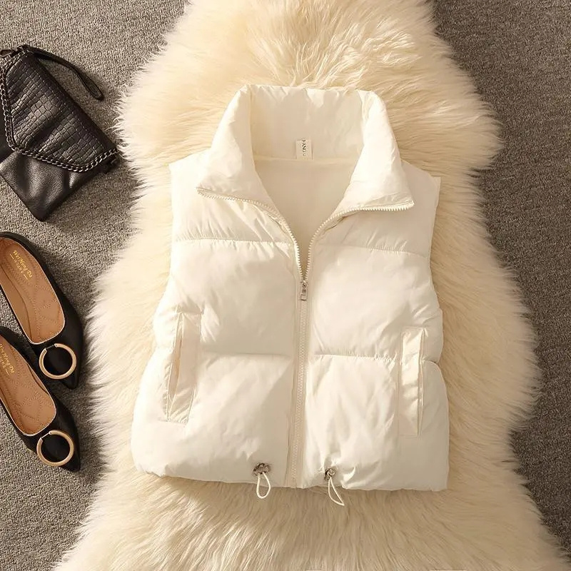 Puffer Vest Padded - Jaket rompi tanpa lengan empuk wanita,