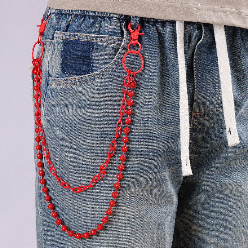 Street Fashion Girl - Rantai Celana Berlapis Banyak Berwarna Merah