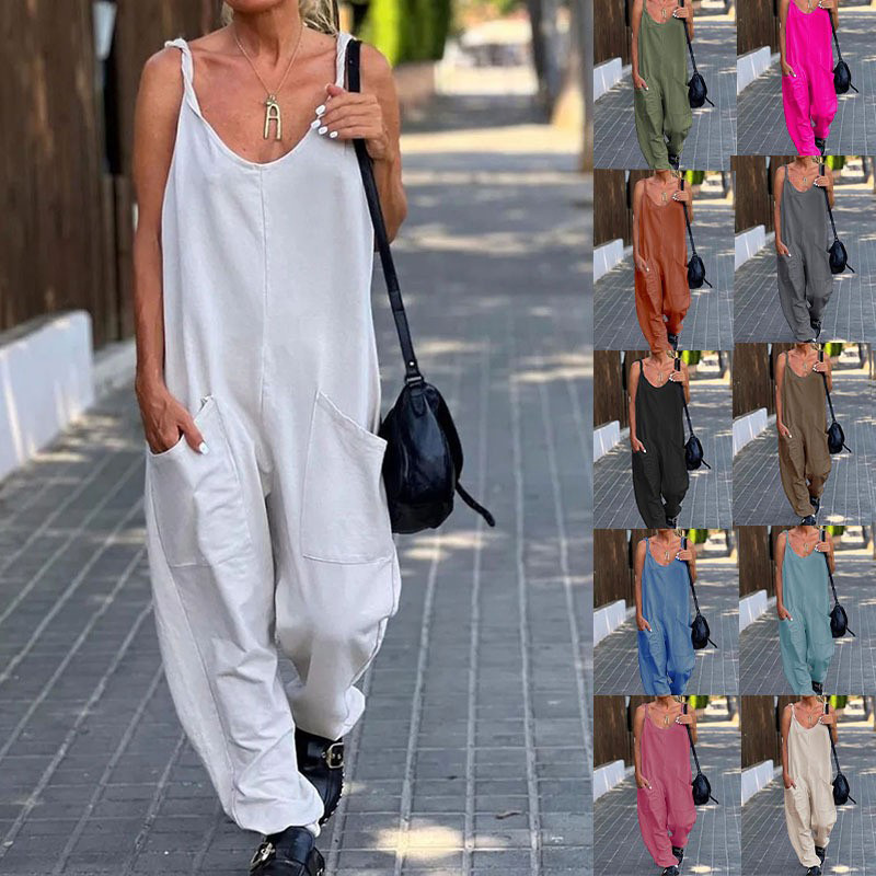 Street Fashion England - Jumpsuit celana panjang untuk wanita, celana