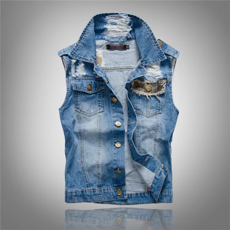 Street Fashion Style Male - Jaket rompi Denim ramping untuk pria,