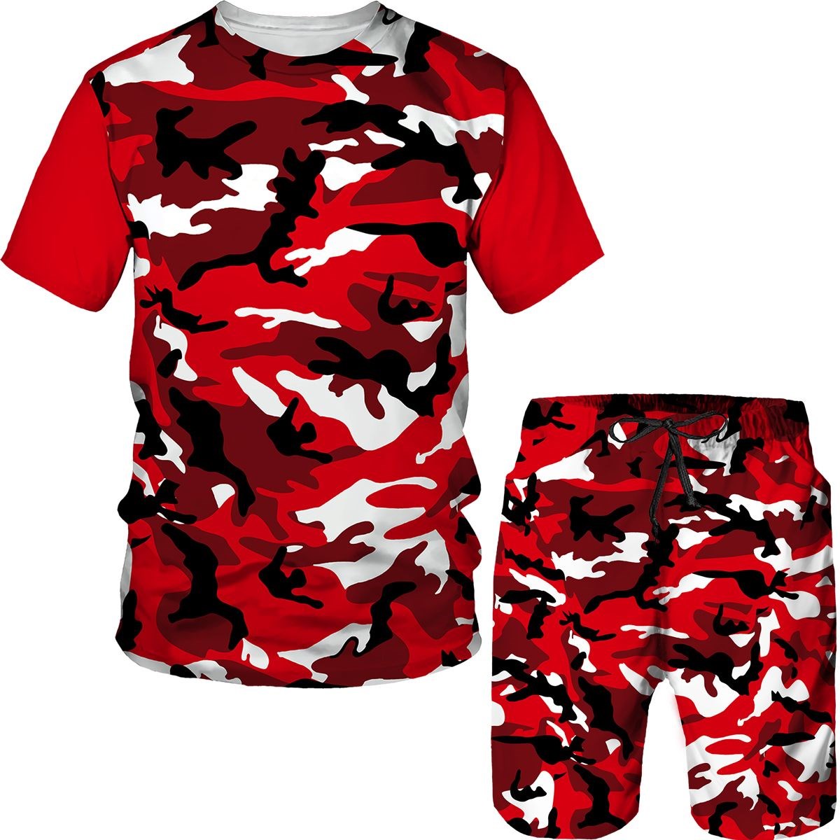 Camo Pattern Set - Setelan kaos celana pendek kamuflase Pria