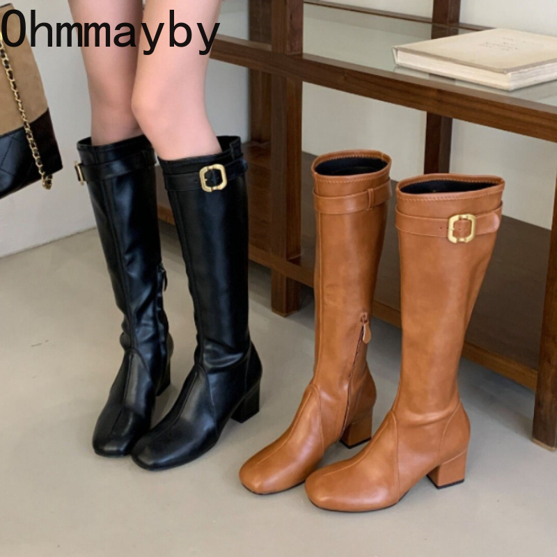 Street Fashion Rome - Sepatu Bot Wanita Retro Berujung Persegi