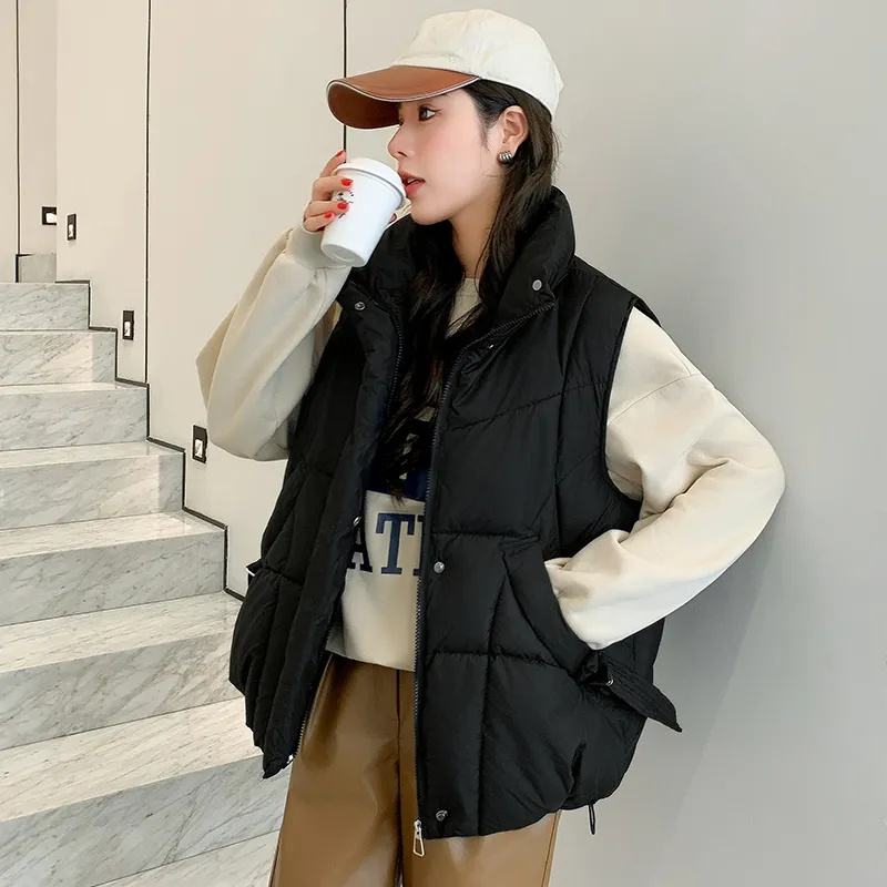Puffer Vest Padded - Rompi tanpa lengan wanita Korea, rompi