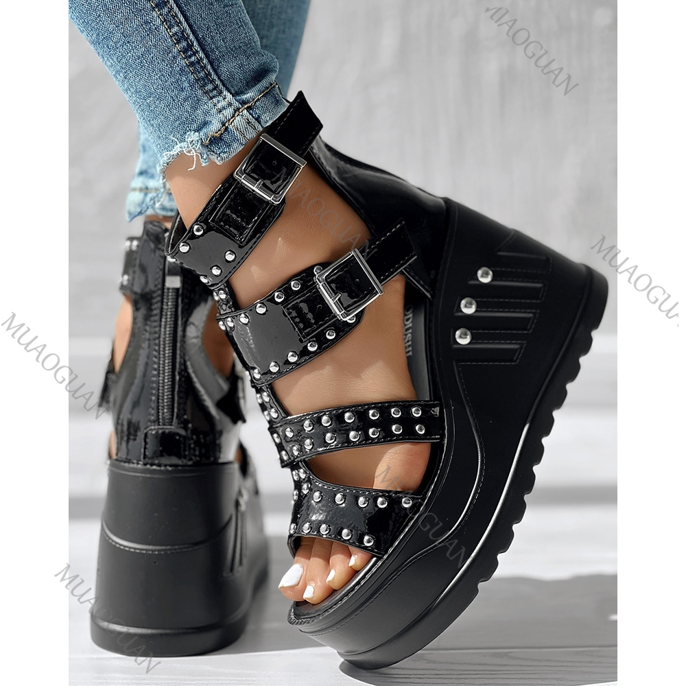 Sandal Hitam Ujung Terbuka Wan - Street Fashion Styles ulasan dan harga
