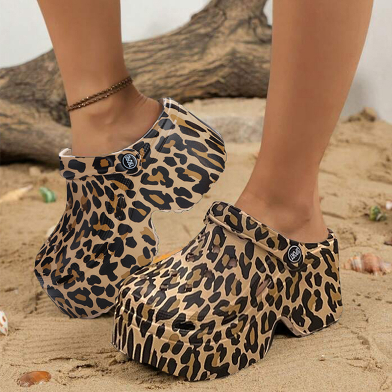 Leopard Platform bakiak untuk  - Street Fashion Girl ulasan dan harga