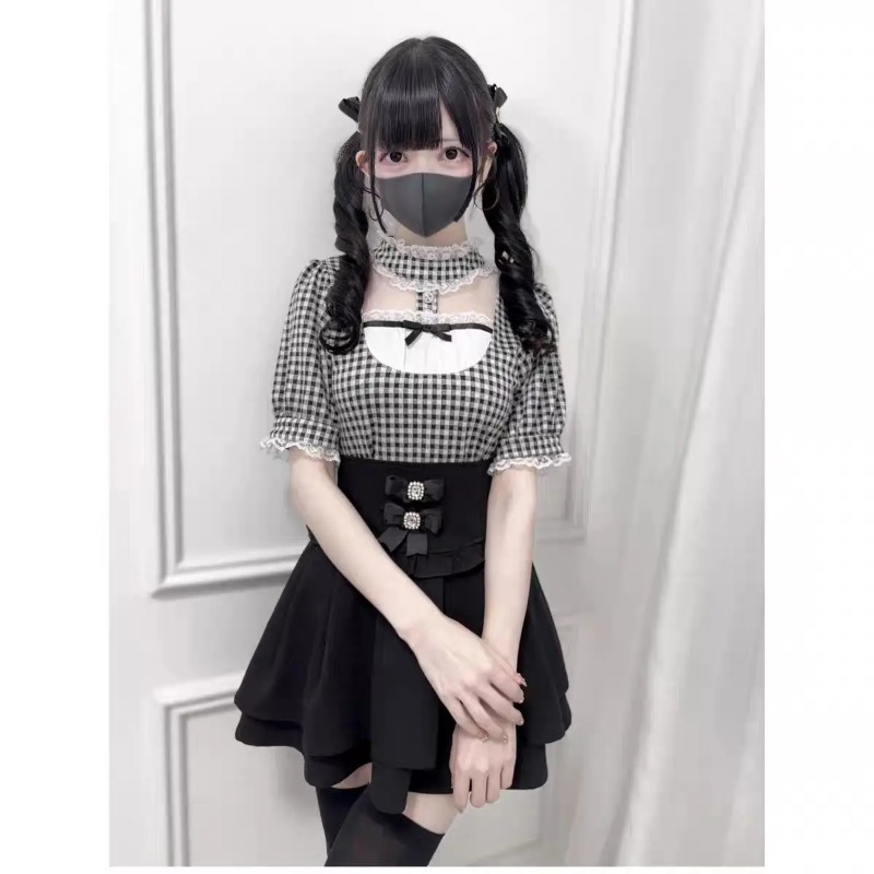 Blus Kotak-kotak Renda Ruffle  - Street Fashion China Girl ulasan dan harga